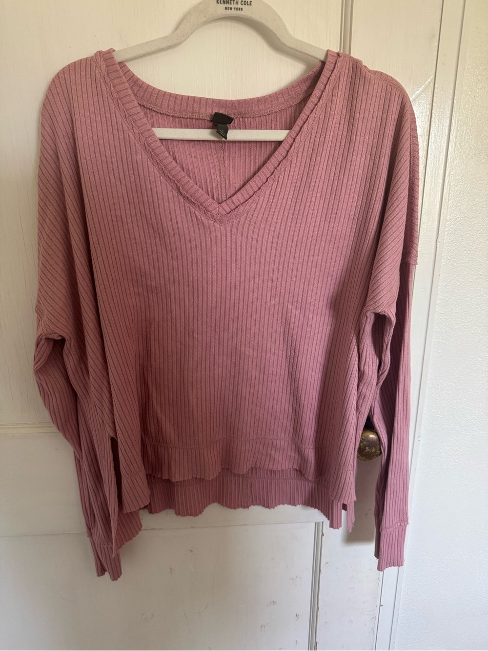 wild fable Pink Ribbed V-Neck Long Sleeve